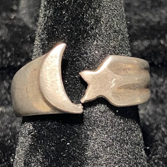 No Maker's Mark Jewelry - Ring Moon Star Size 7.5 Adjustable Vintage Jewelry Sterling Silver Stamped 925